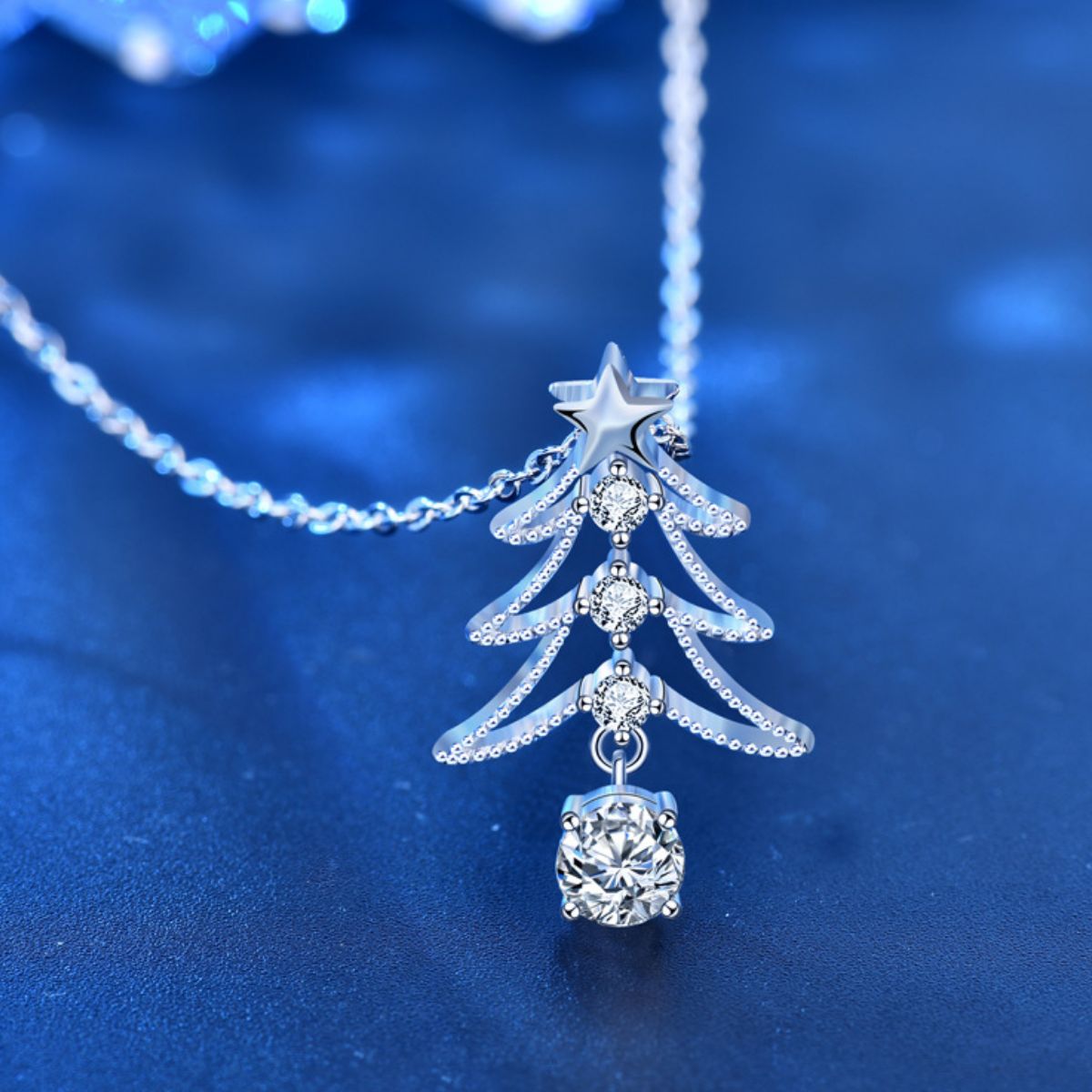925 Sterling Silver Christmas Tree Pendant Necklace