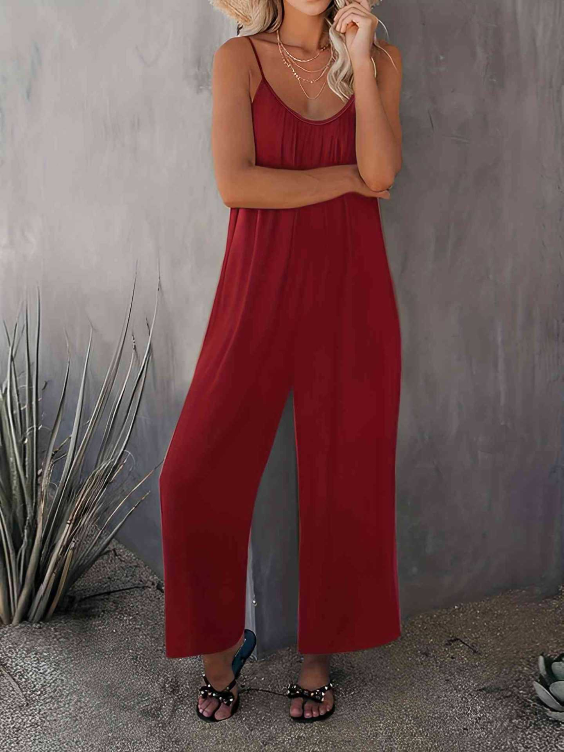 Scoop Neck Spaghetti Strap Jumpsuit