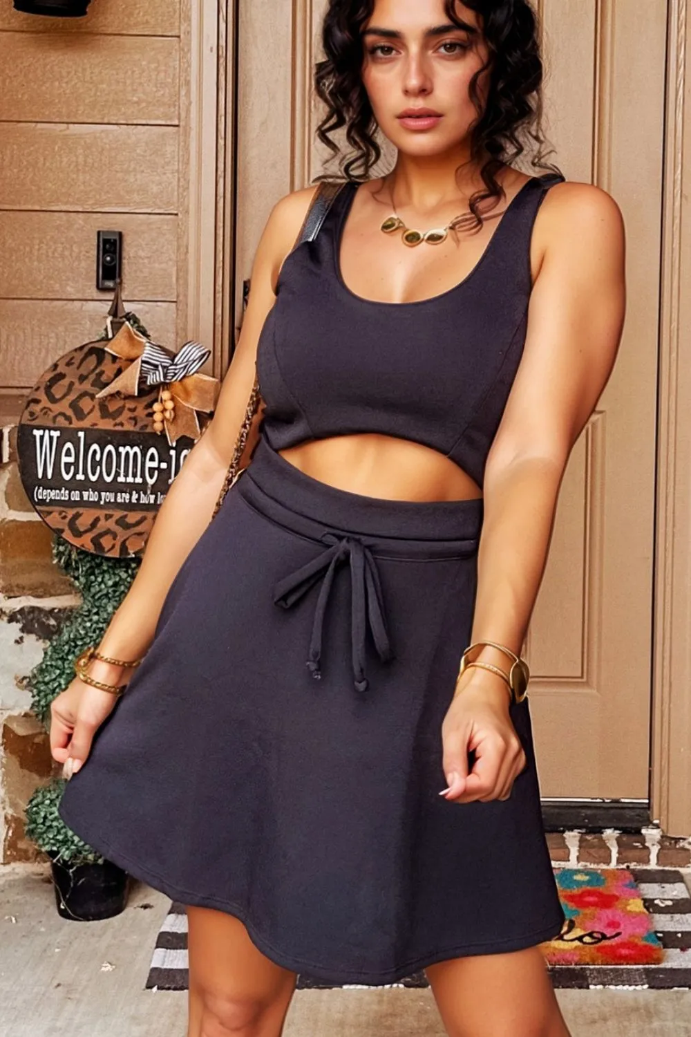 Cut Out Front High Waist Tank Mini Dress