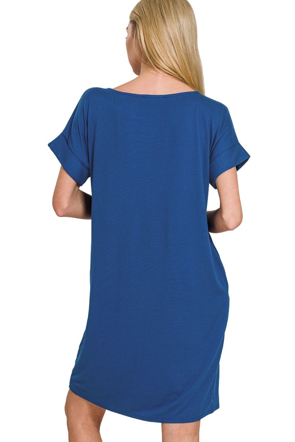 Rolled Short Sleeve Round Neck Dress