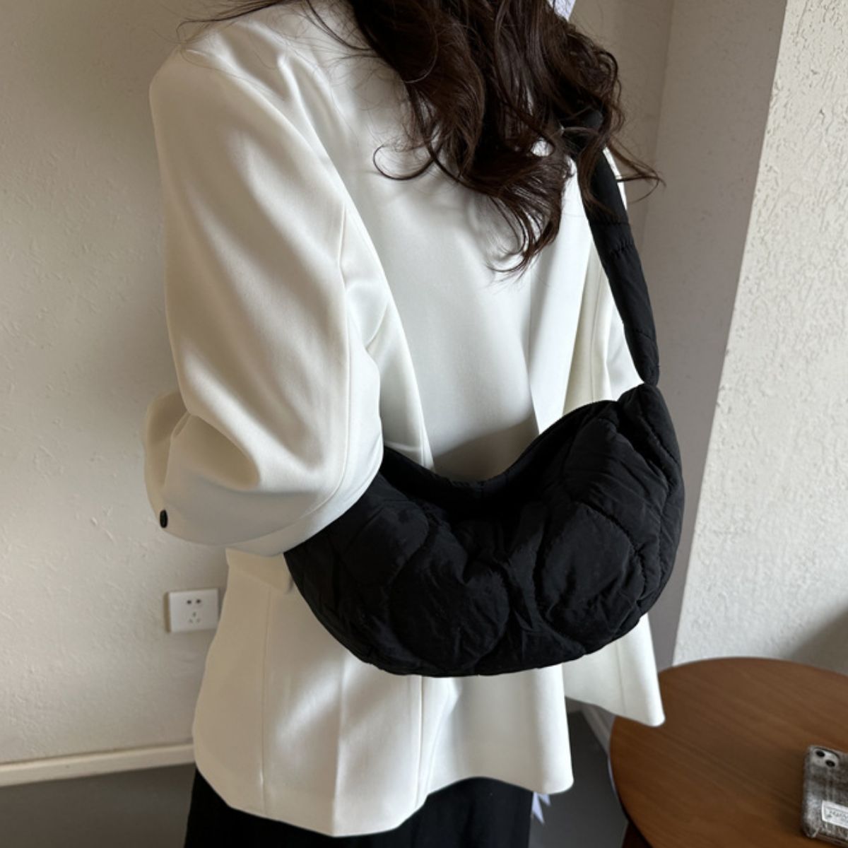 Solid Color Quilted Crossbody Bag