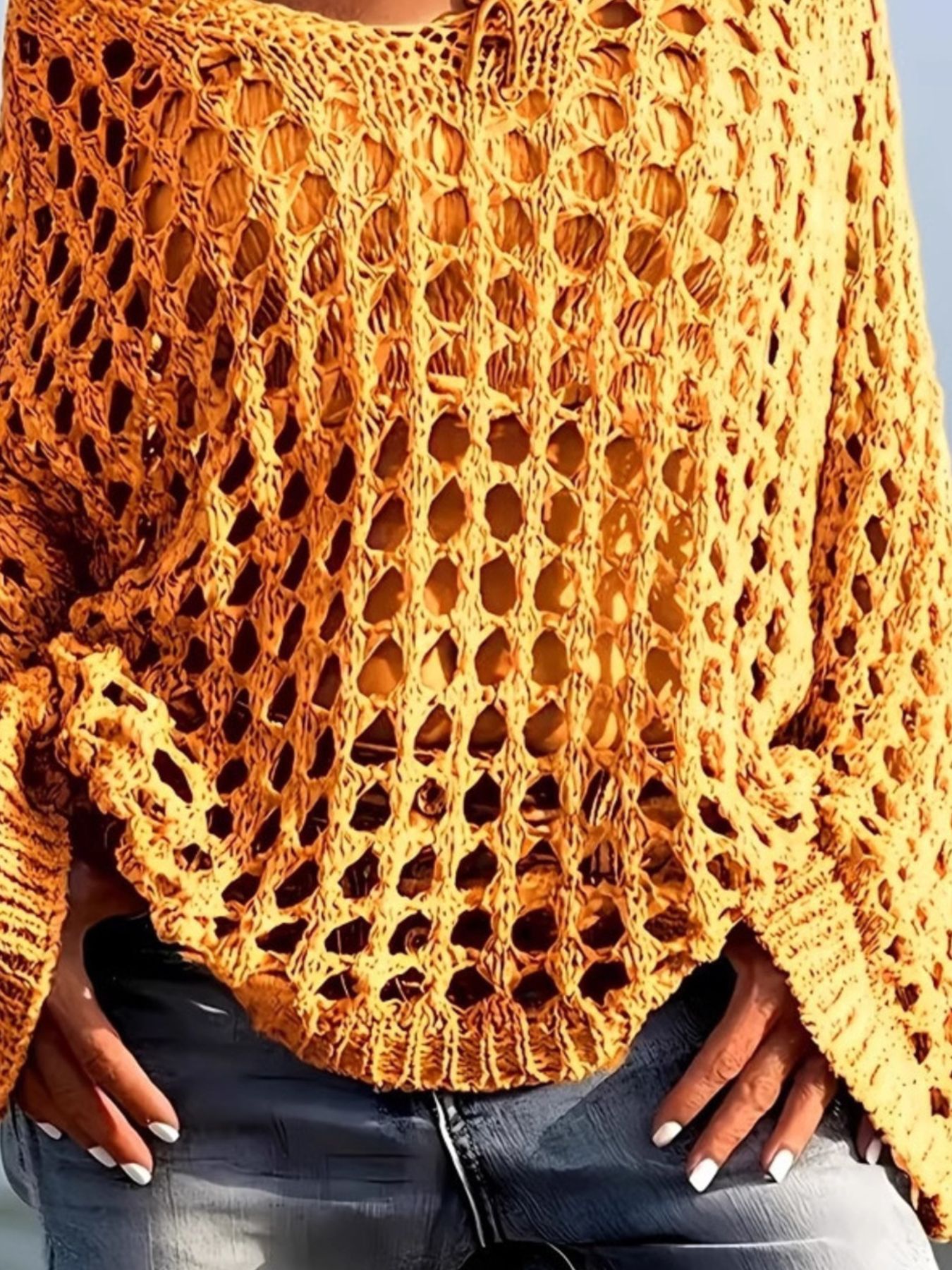 Crochet Long Sleeve Knit Cover Up view 5