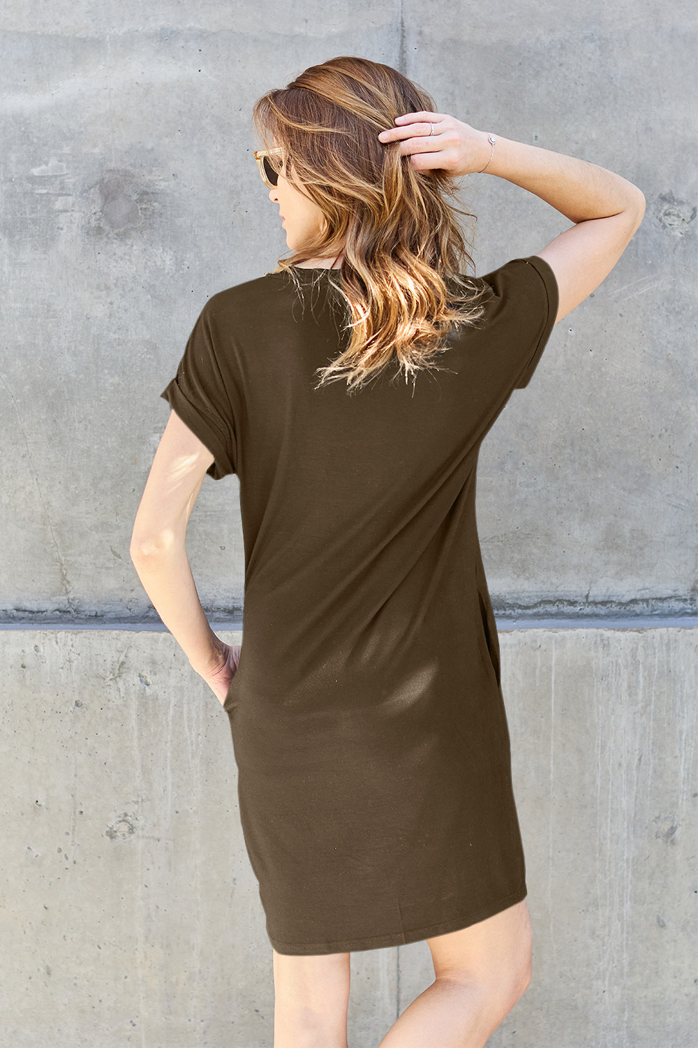 Full Size Round Neck Short Sleeve Dress with Pockets