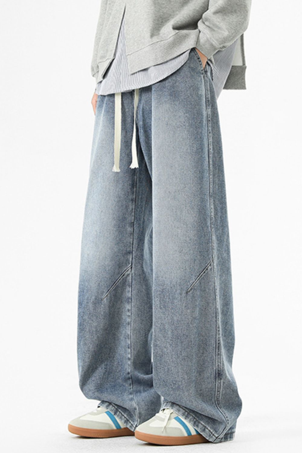 Men's Full Size Wash Wide Leg Jeans Plus Size