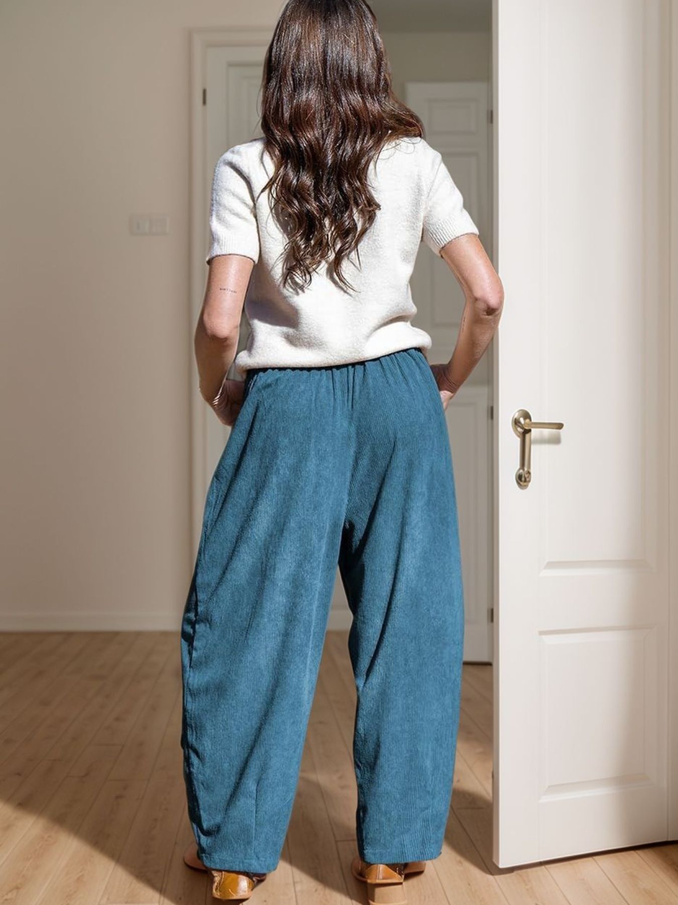 Casual Corduroy Wide Leg Pants with Pockets