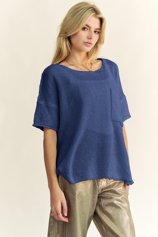 High-Low Round Neck Knit Top