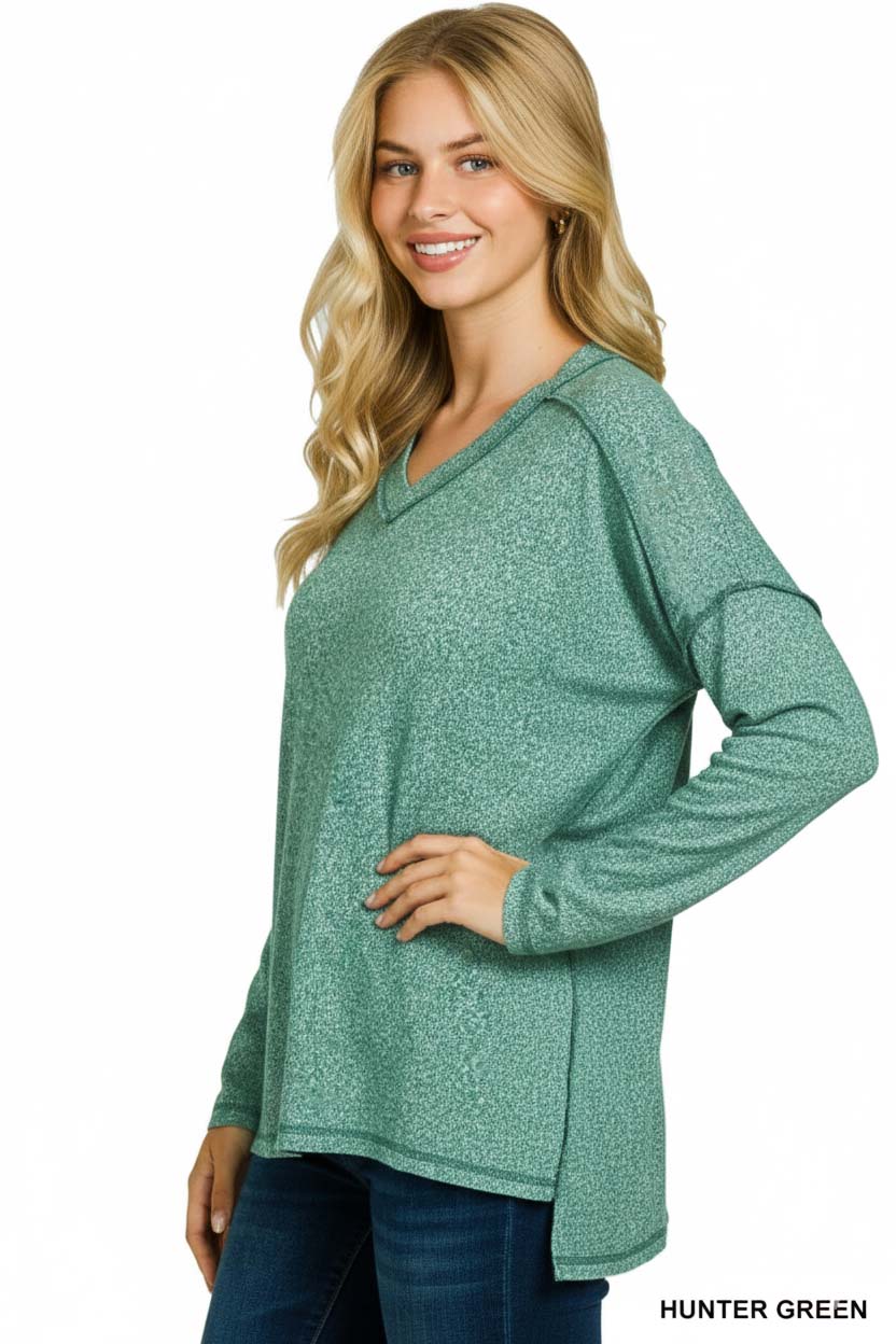 Soft Melange Hacci Exposed Seam Hi-low Tee