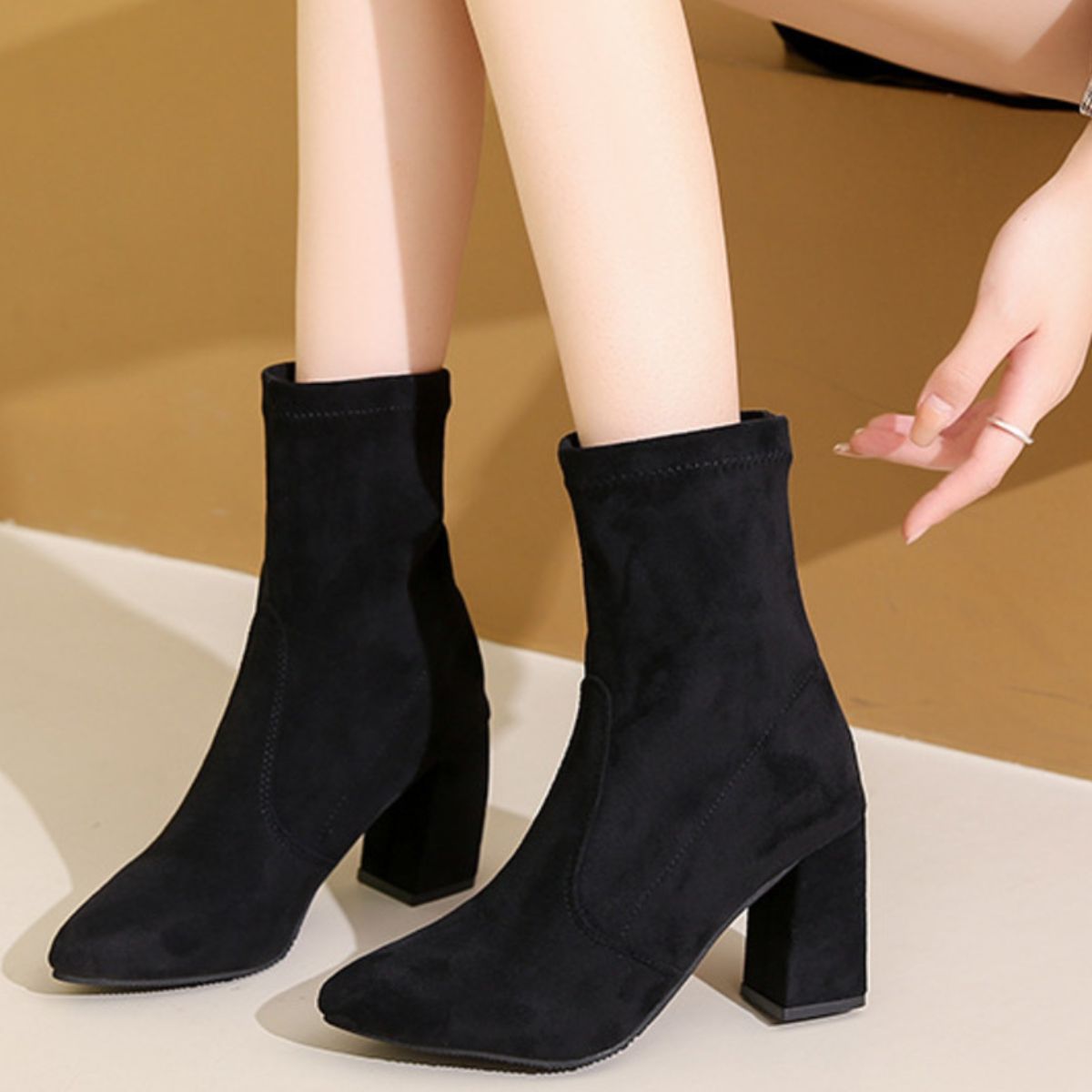 Point Toe Block Heels Boots