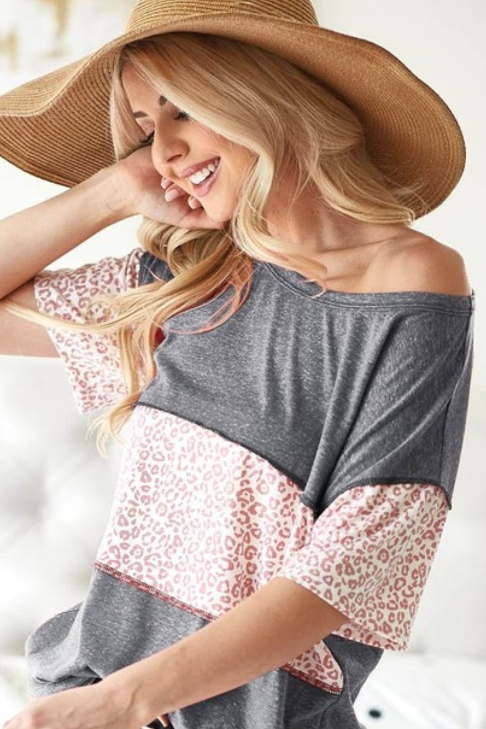 Triblend Knit with Leopard Block Out Stitching