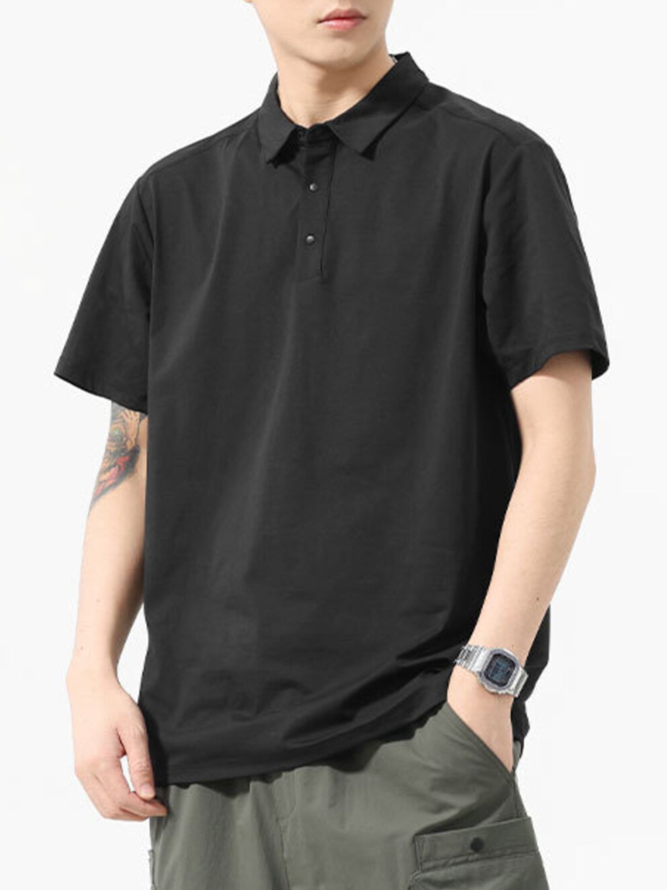 Men's Full Size Button Detail Short Sleeve Polo Plus Size