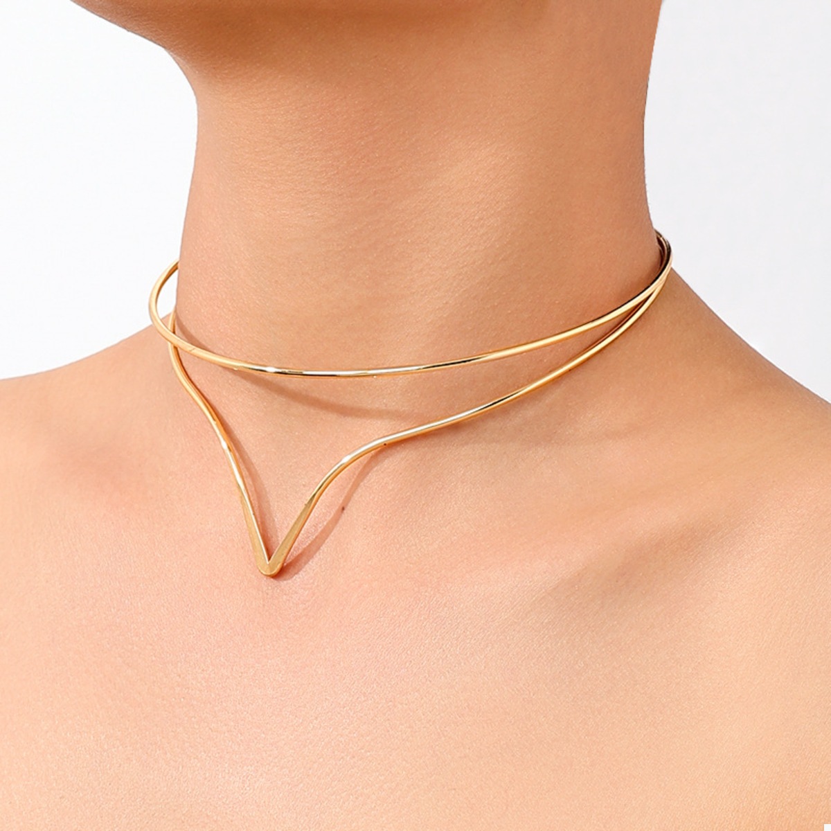 Double Layer V-Shaped Choker Necklace