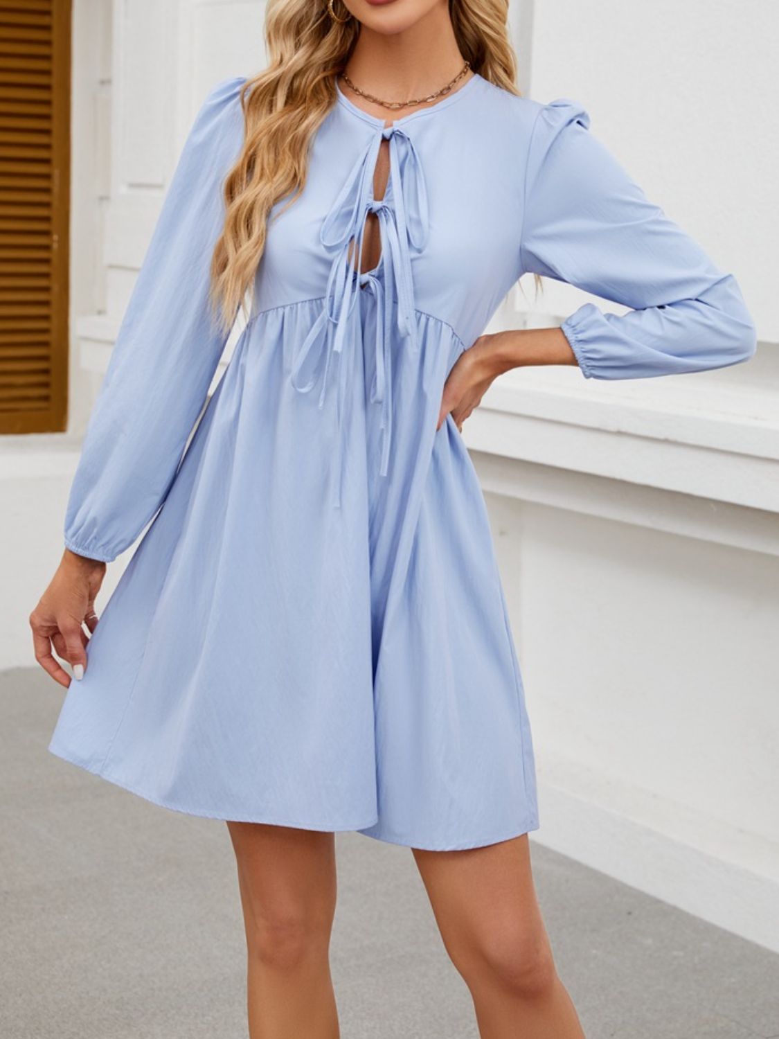 Tie Front Long Sleeve Mini Dress