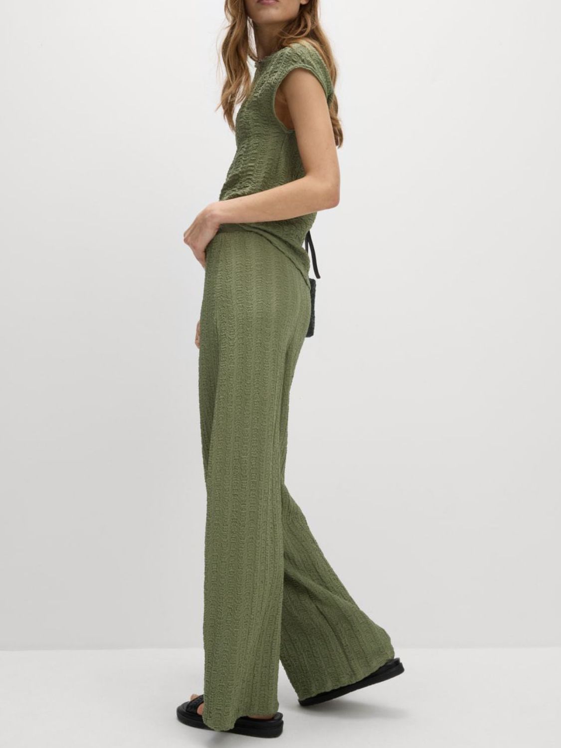 Round Neck Cap Sleeve Top and Pants Set