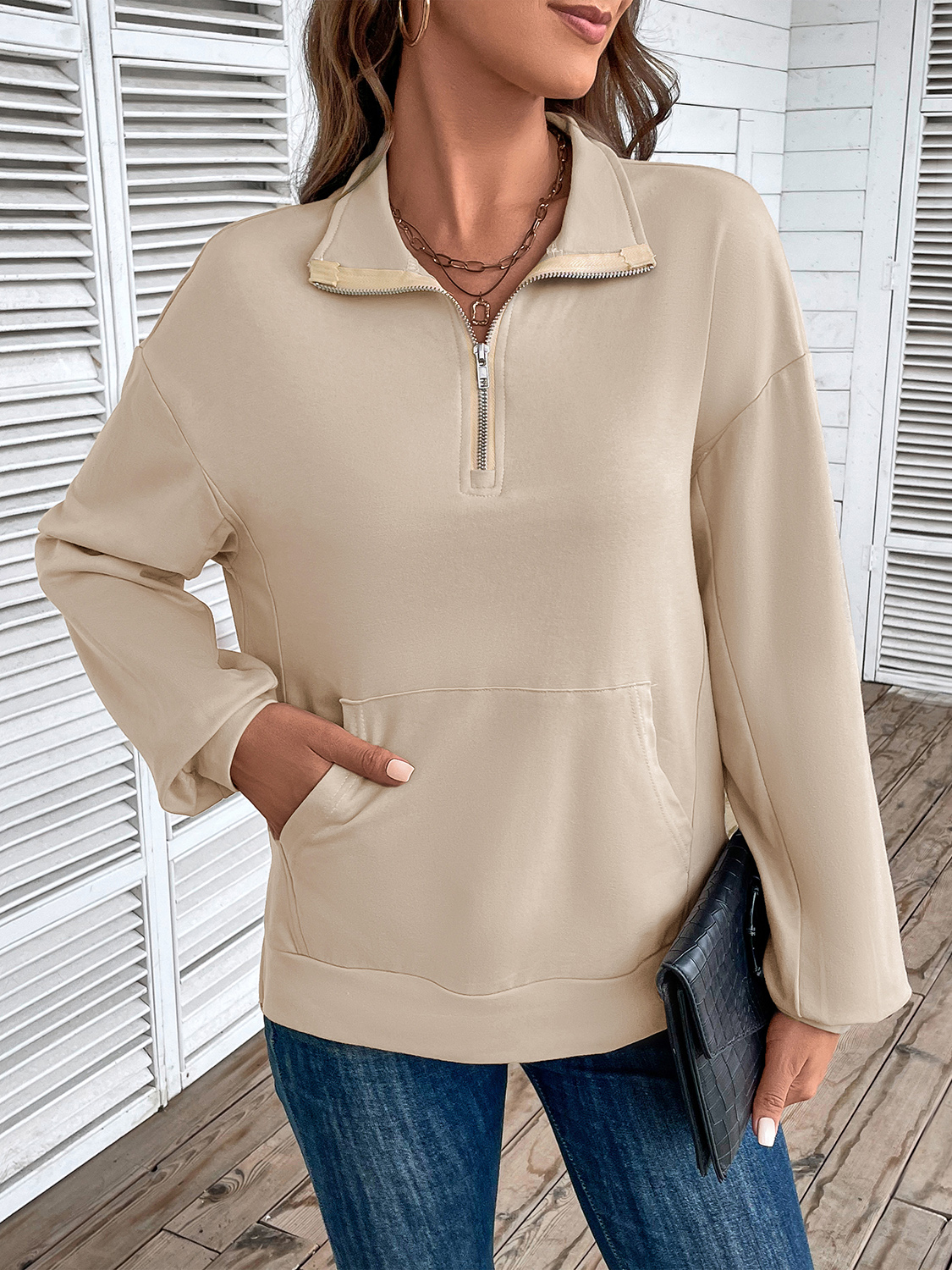 Half Zip Sweatshirt with Pocket