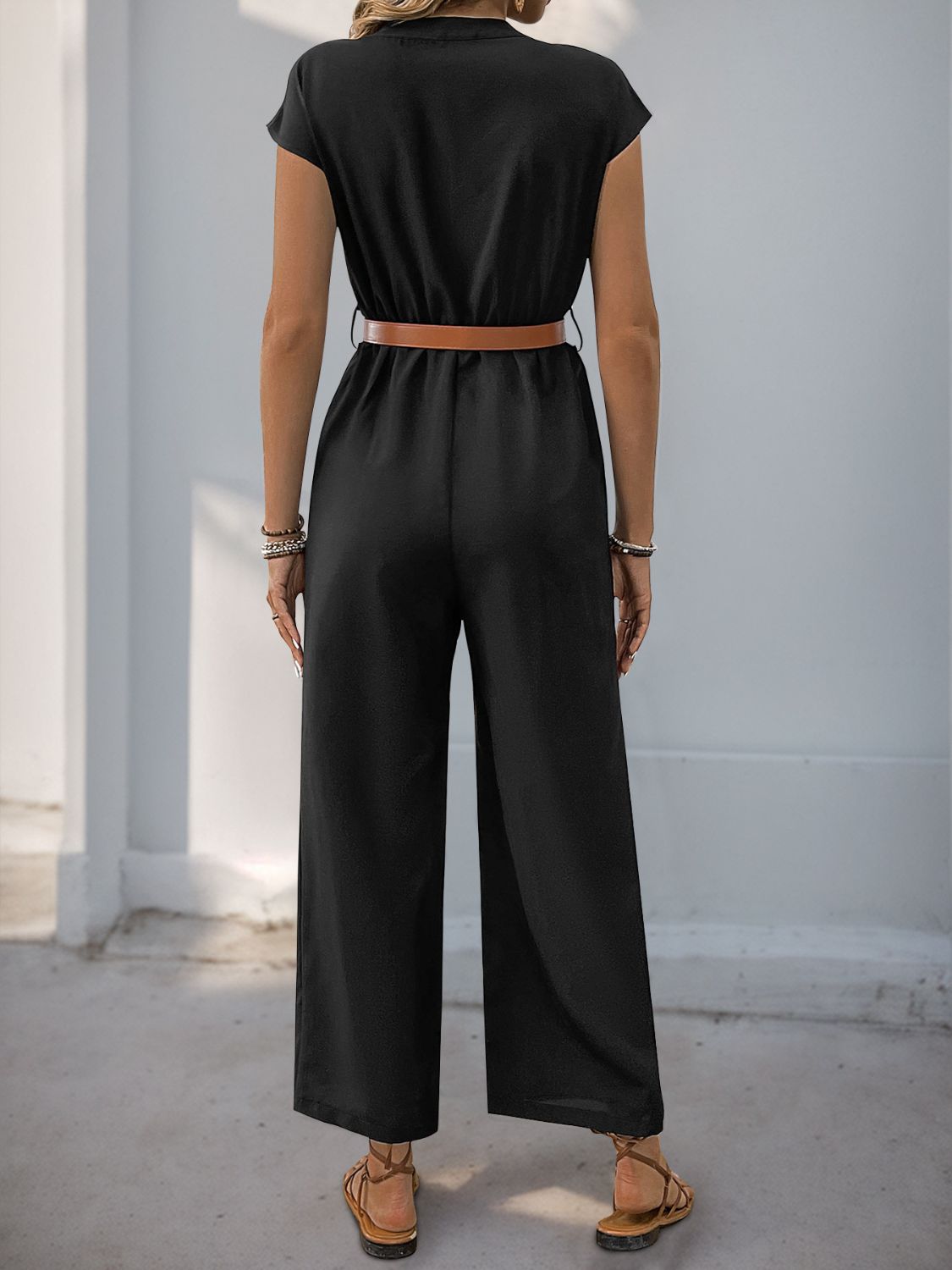 Notched Wide Leg Jumpsuit