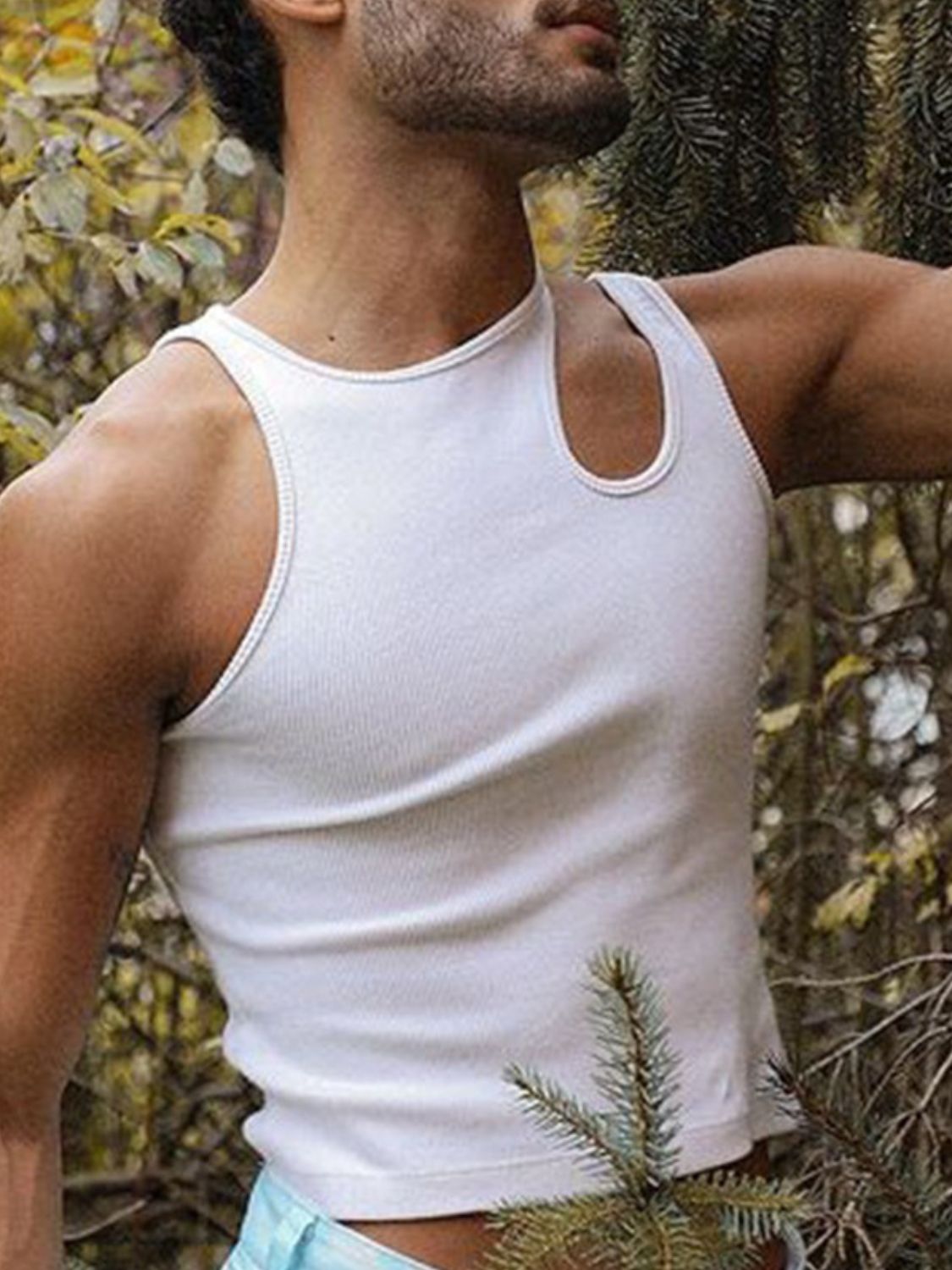 Men's Full Size Cutout Round Neck Tank Plus Size