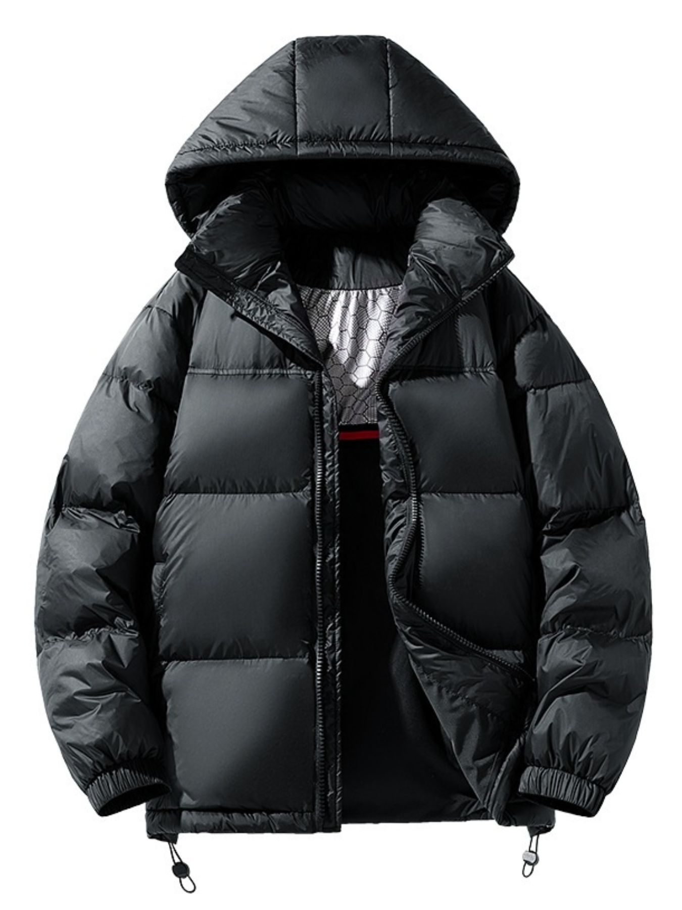 Men's Full Size Contrast Hooded Zip Up Down Jacket Plus Size