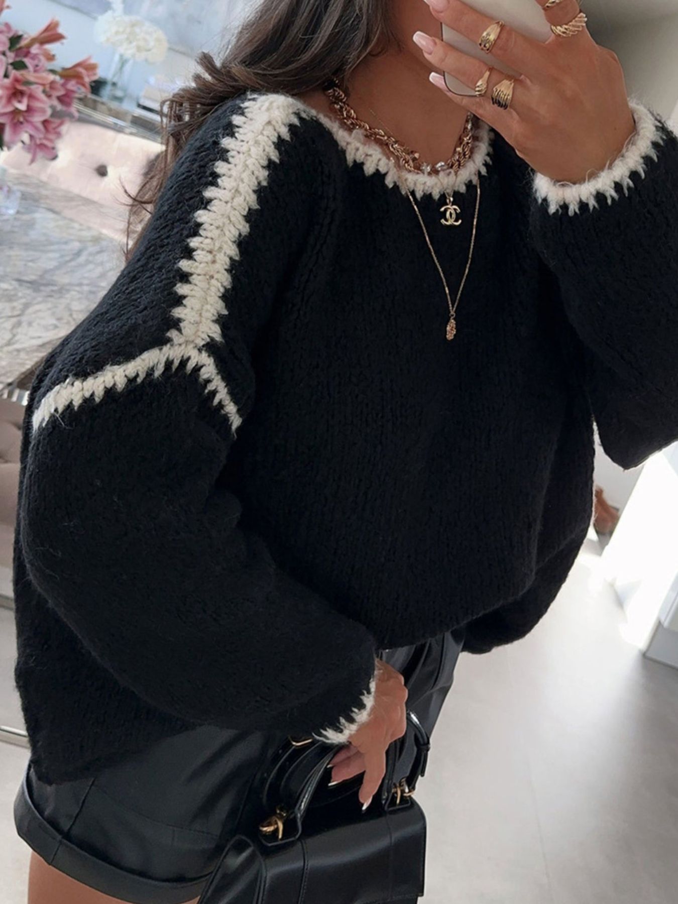 Contrast Trim Oversized Sweater