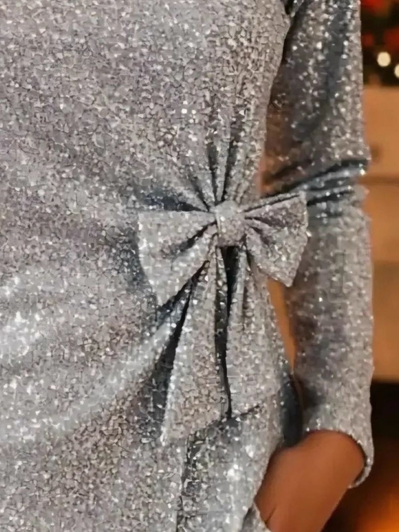 Full Size Sequin Bow-Knot Long Sleeve Top Plus Size