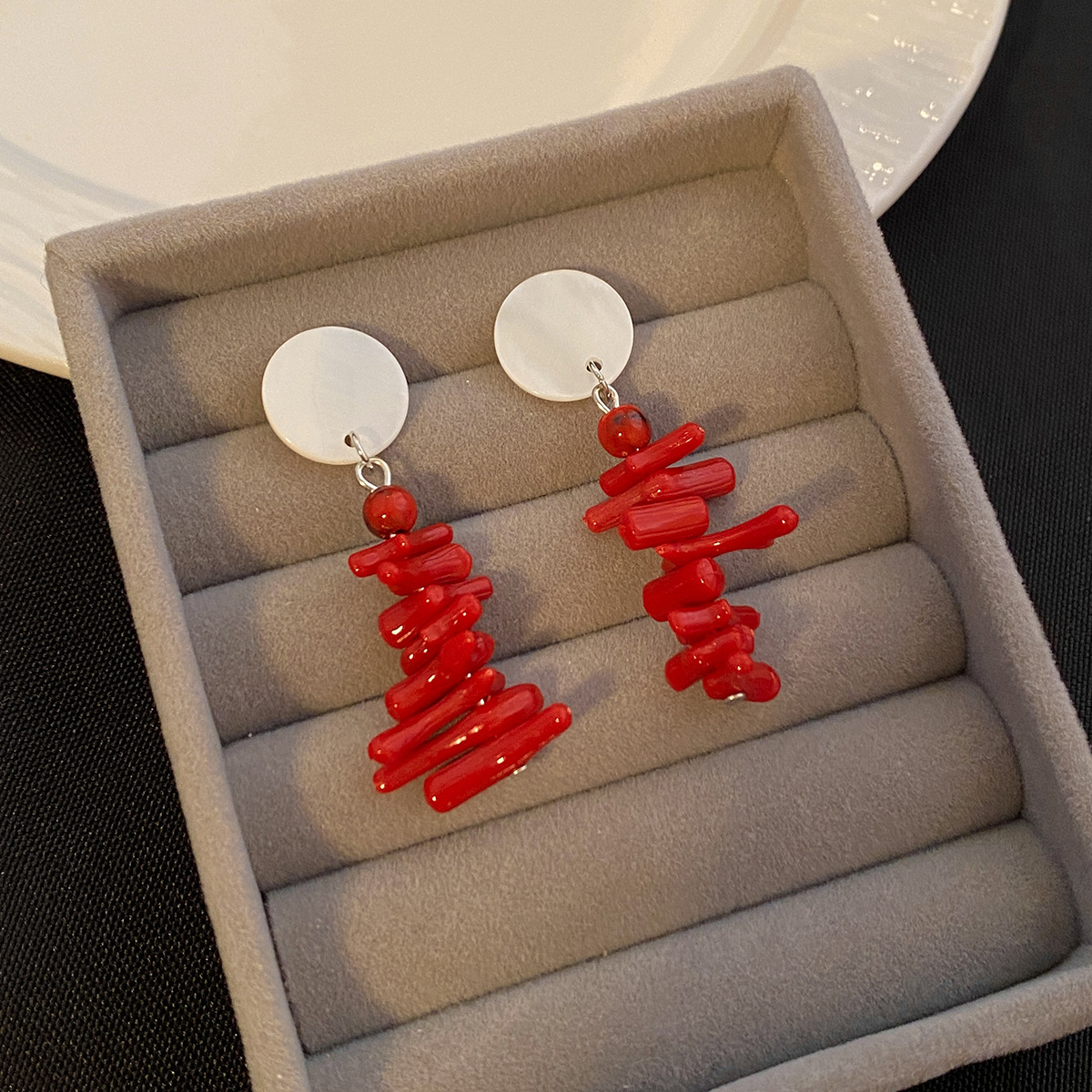 Resin Coral Chip Dangle Earrings
