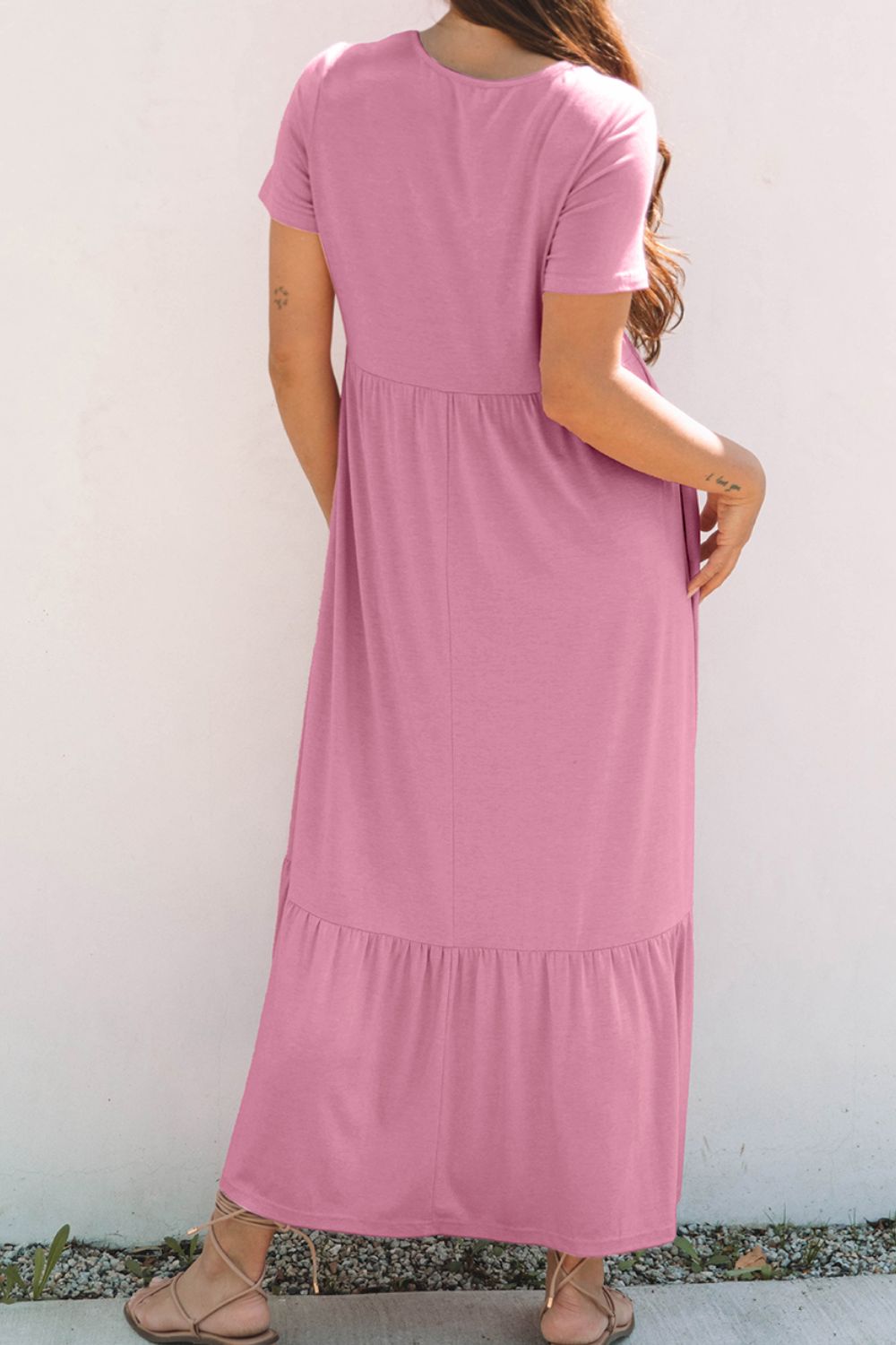 Solid Color High Waist Pocketed Tee Dress