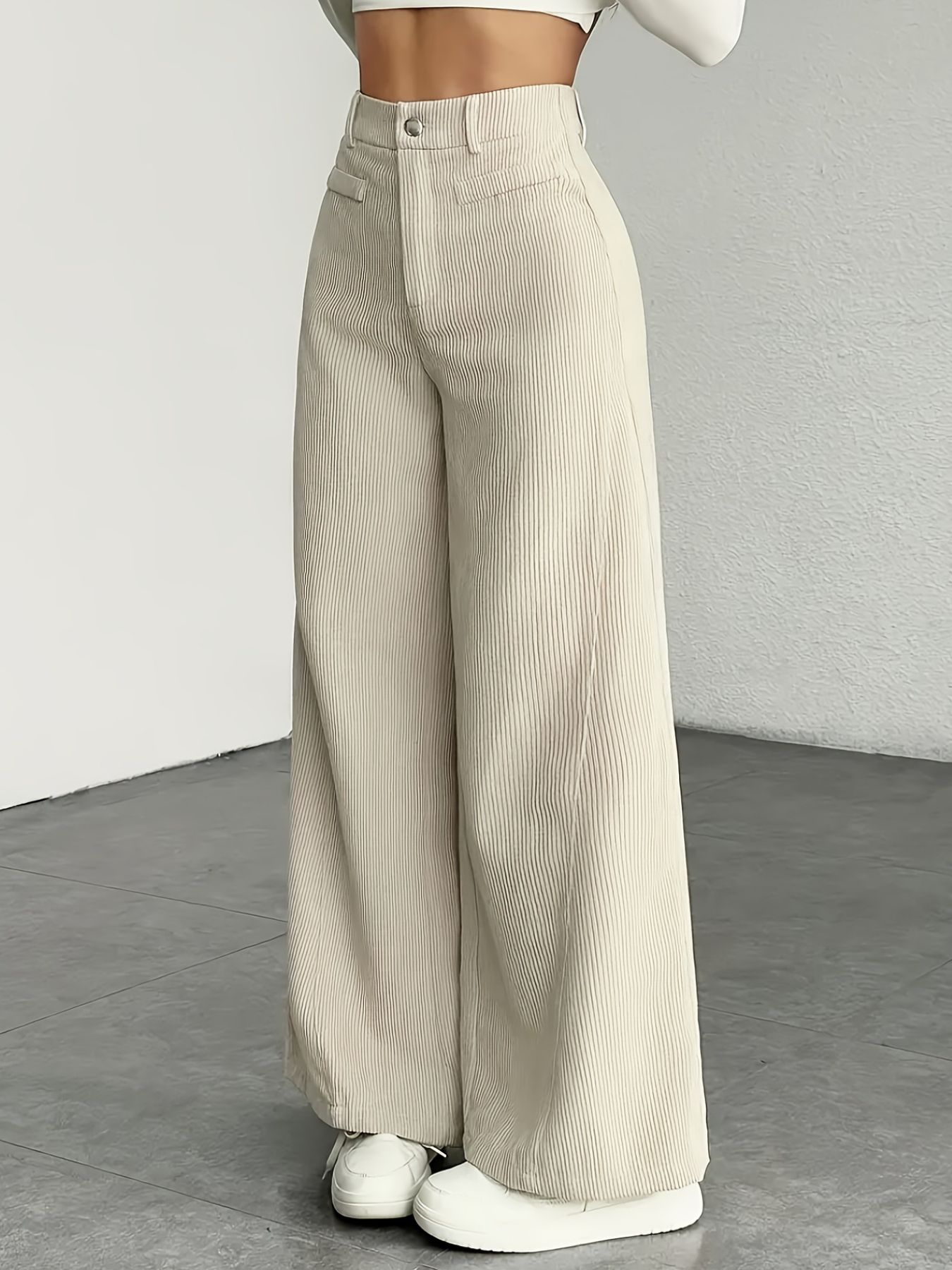 High Waist Corduroy Wide Leg Pants