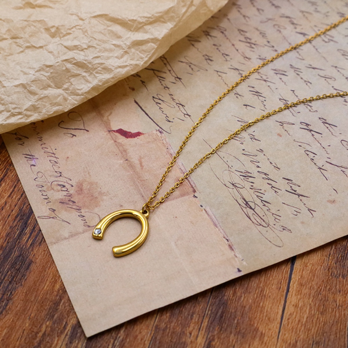 18K Gold-Plated Horseshoe Pendant Necklace