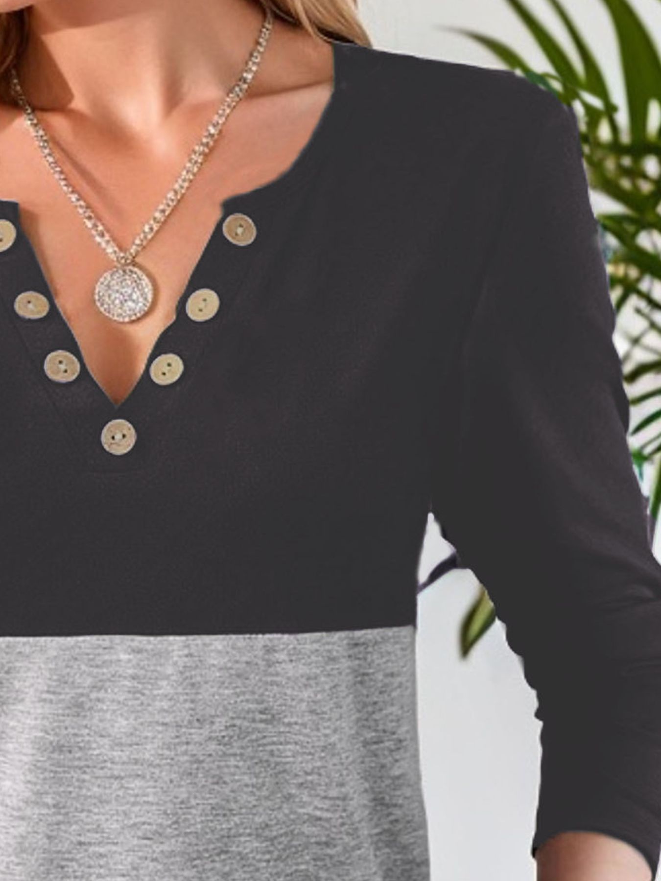 Notched Long Sleeve T-Shirt