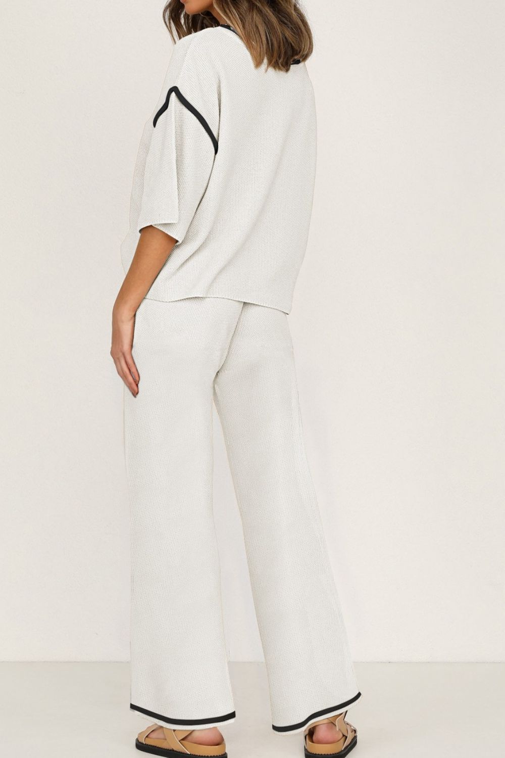 Contrast Trim Round Neck Top and Pants Set