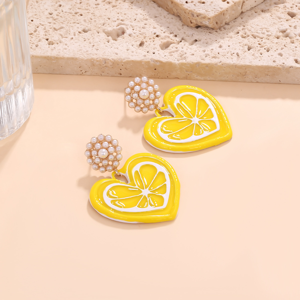 Heart Dangle Earrings with Pearl Accent