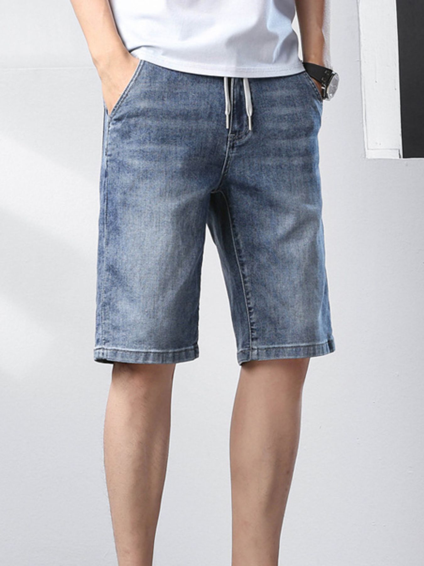 Men's Casual Drawstring Denim Shorts