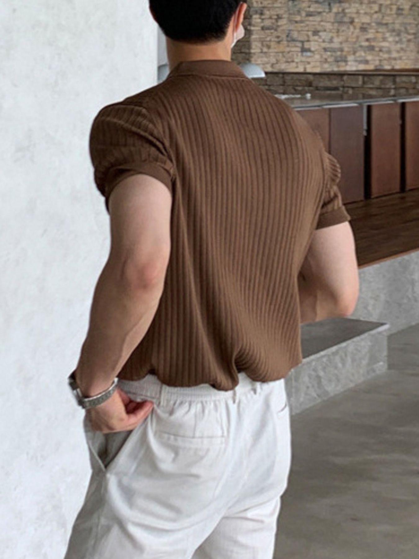 Men's Plus Size Ribbed Knit Short Sleeve Polo