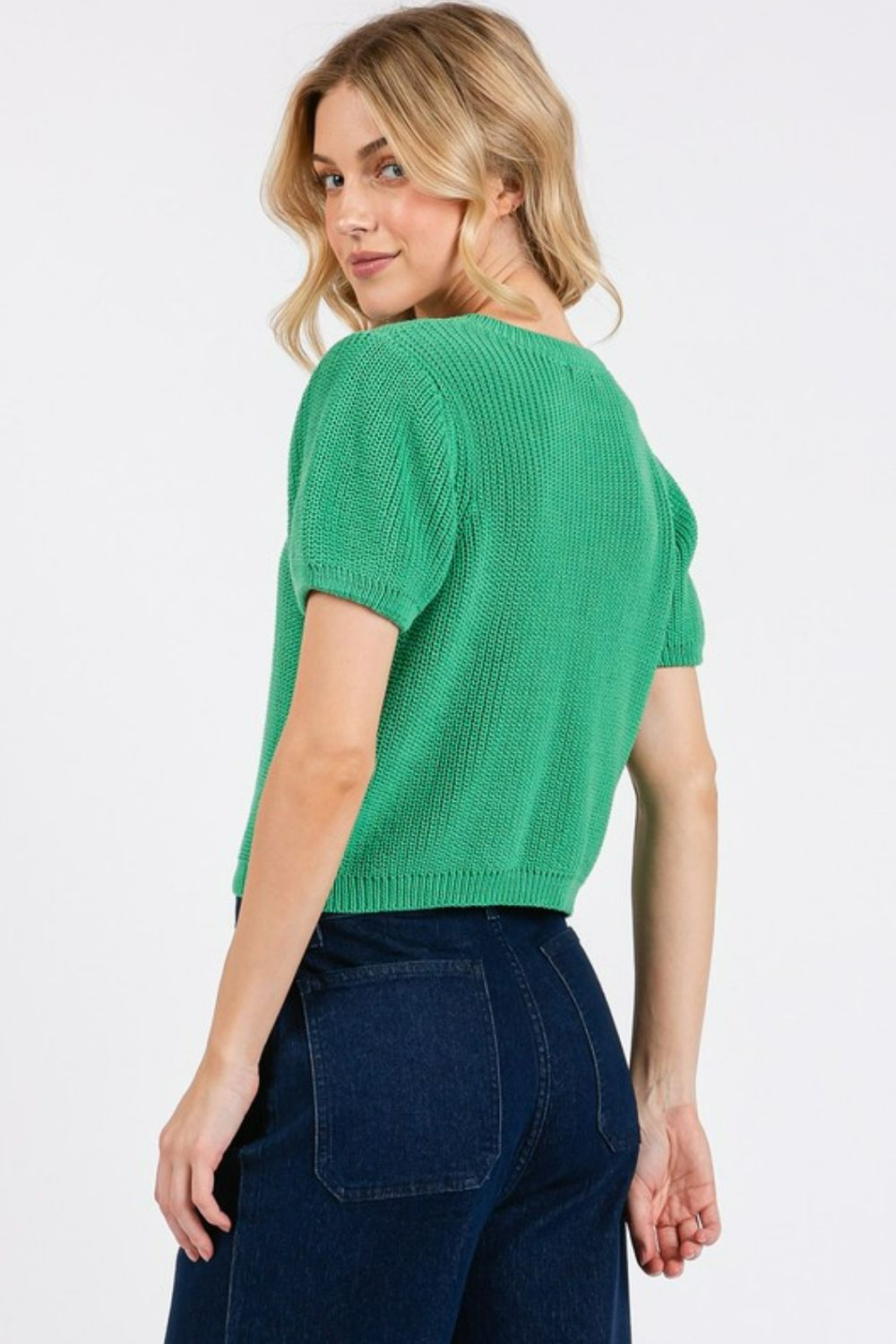 V-Neck Short Sleeve Crop Sweater