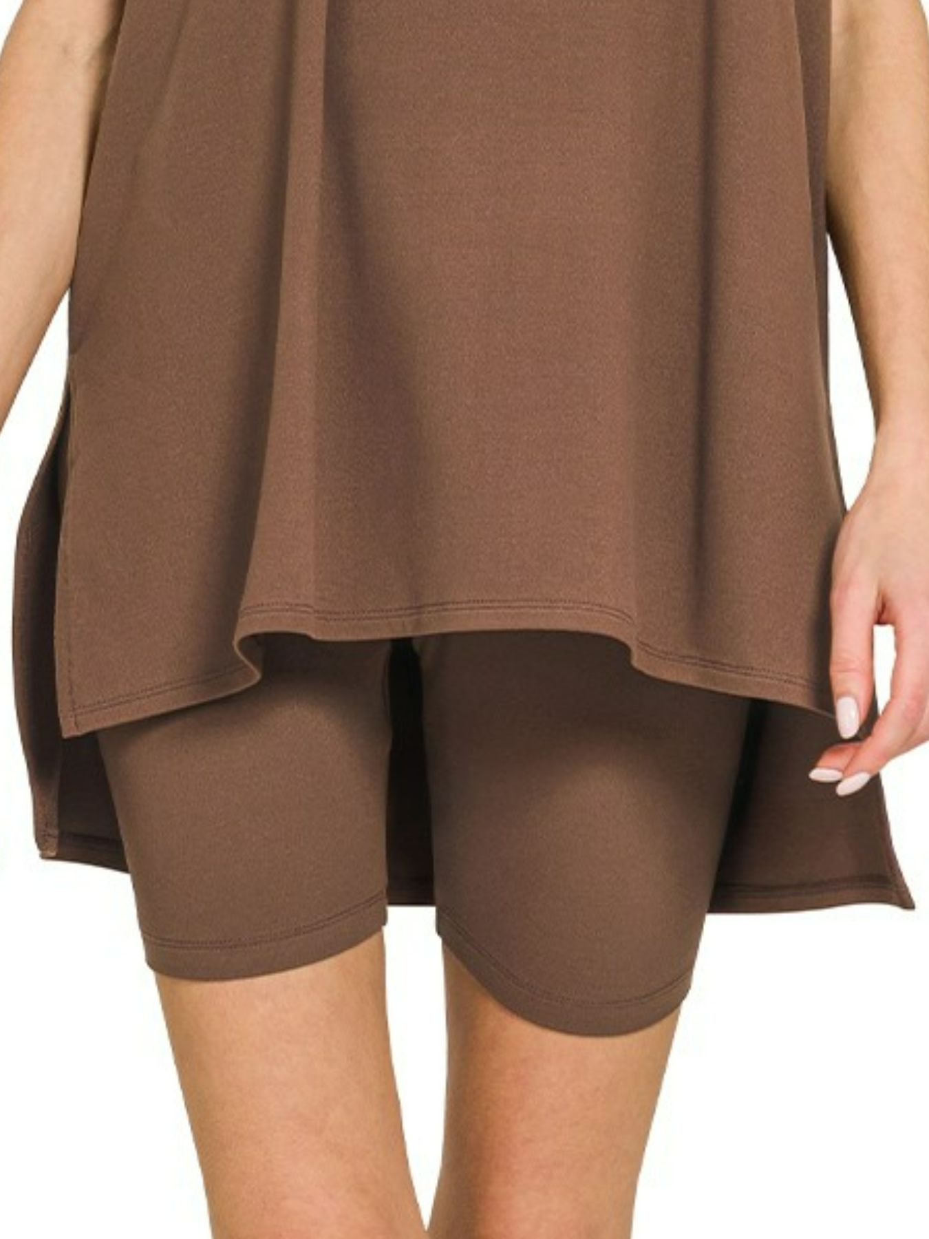 Full Size Brushed Dty Microfiber Round Neck Top and Biker Shorts Set Plus Size