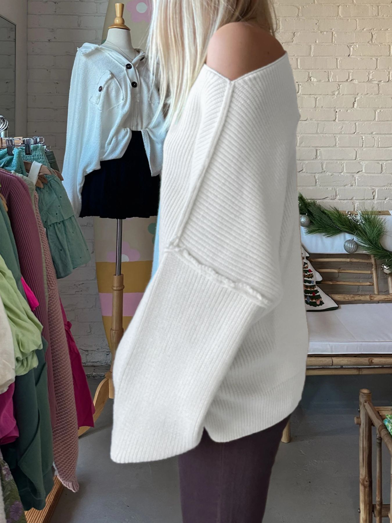 One Shoulder Ribbed Knit Sweater