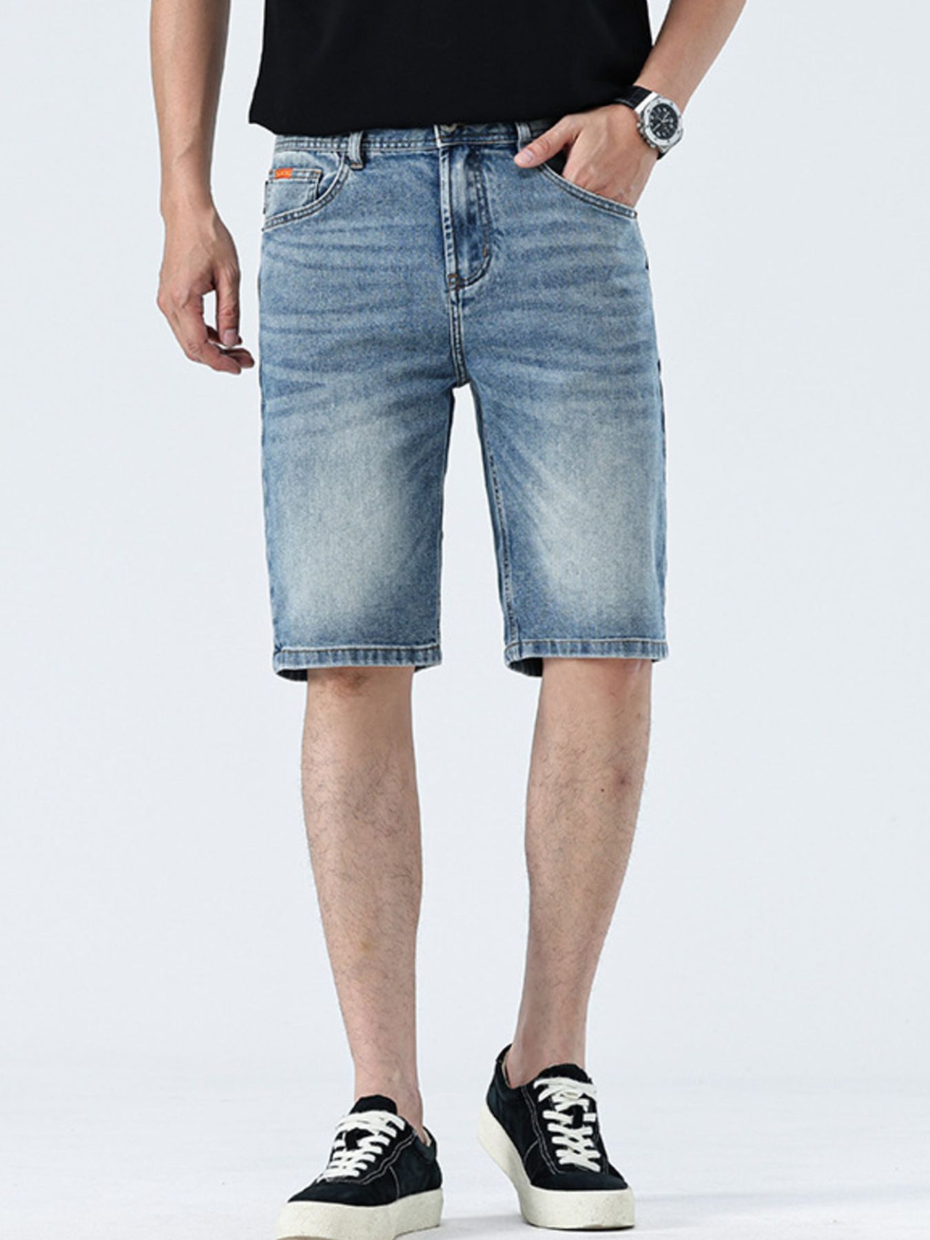 Men's Rolled Hem Casual Denim Shorts