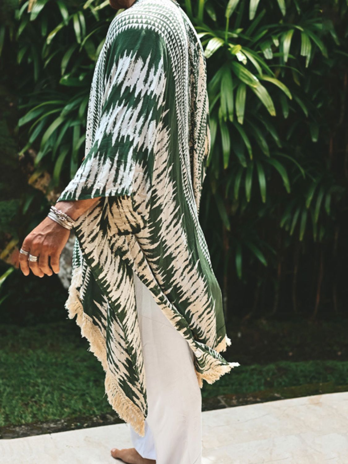 Men's Full Size Fringe Open Front Cover-Up Plus Size