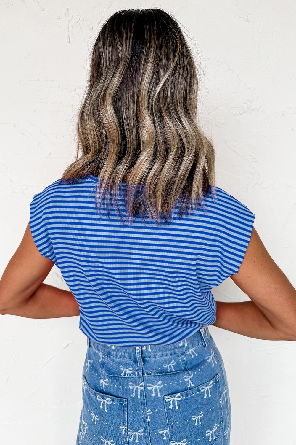 Striped Round Neck Cap Sleeve T-Shirt