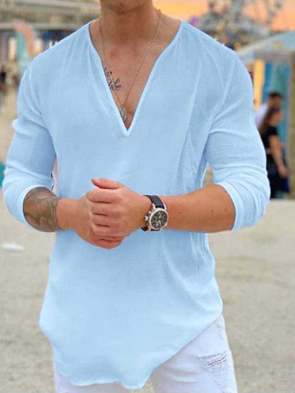 Men's Full Size V-Neck Long Sleeve Top Plus Size