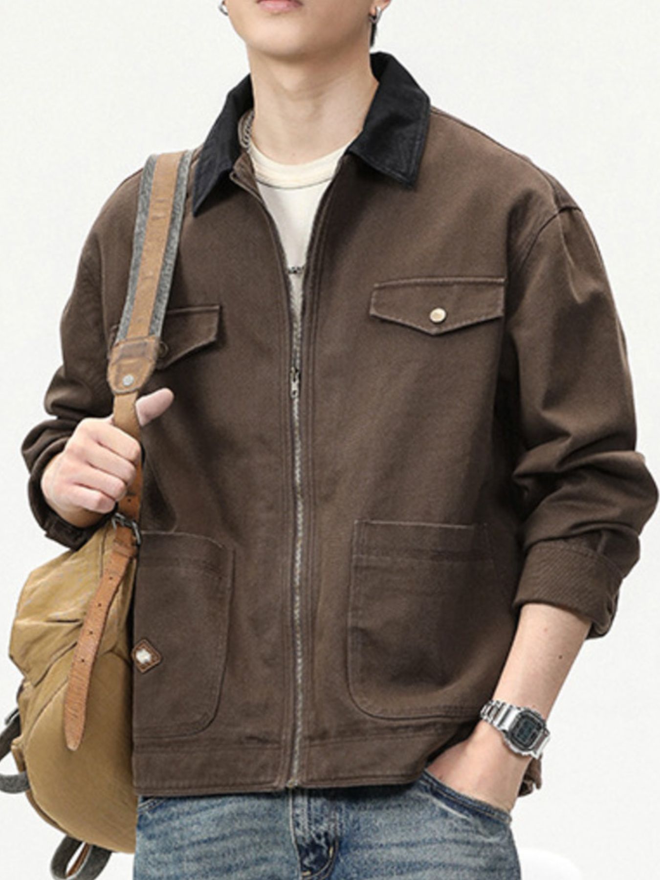 Men's Full Size Zip-Up Long Sleeve Jacket Plus Size