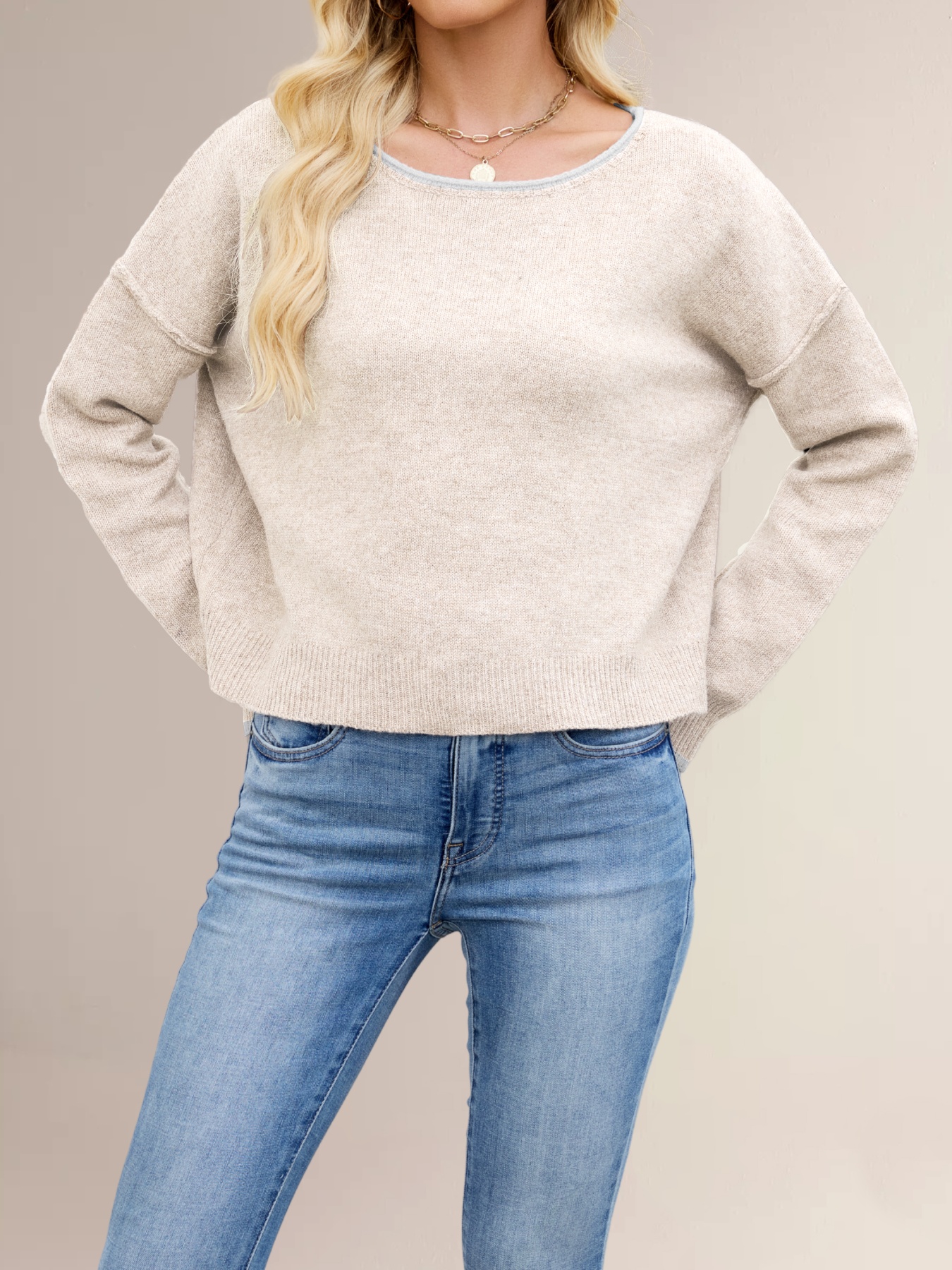 Round Neck Dropped Shoulder Sweater