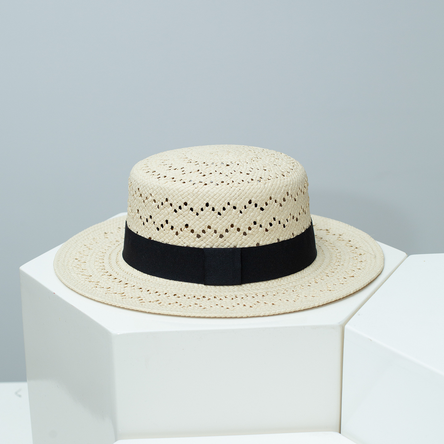 Woven Straw Boater Hat with Ribbon 2