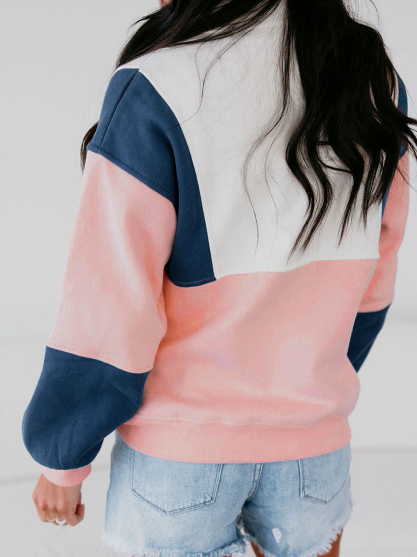 Colorblock Patchwork Half Button Baggy Sweatshirt