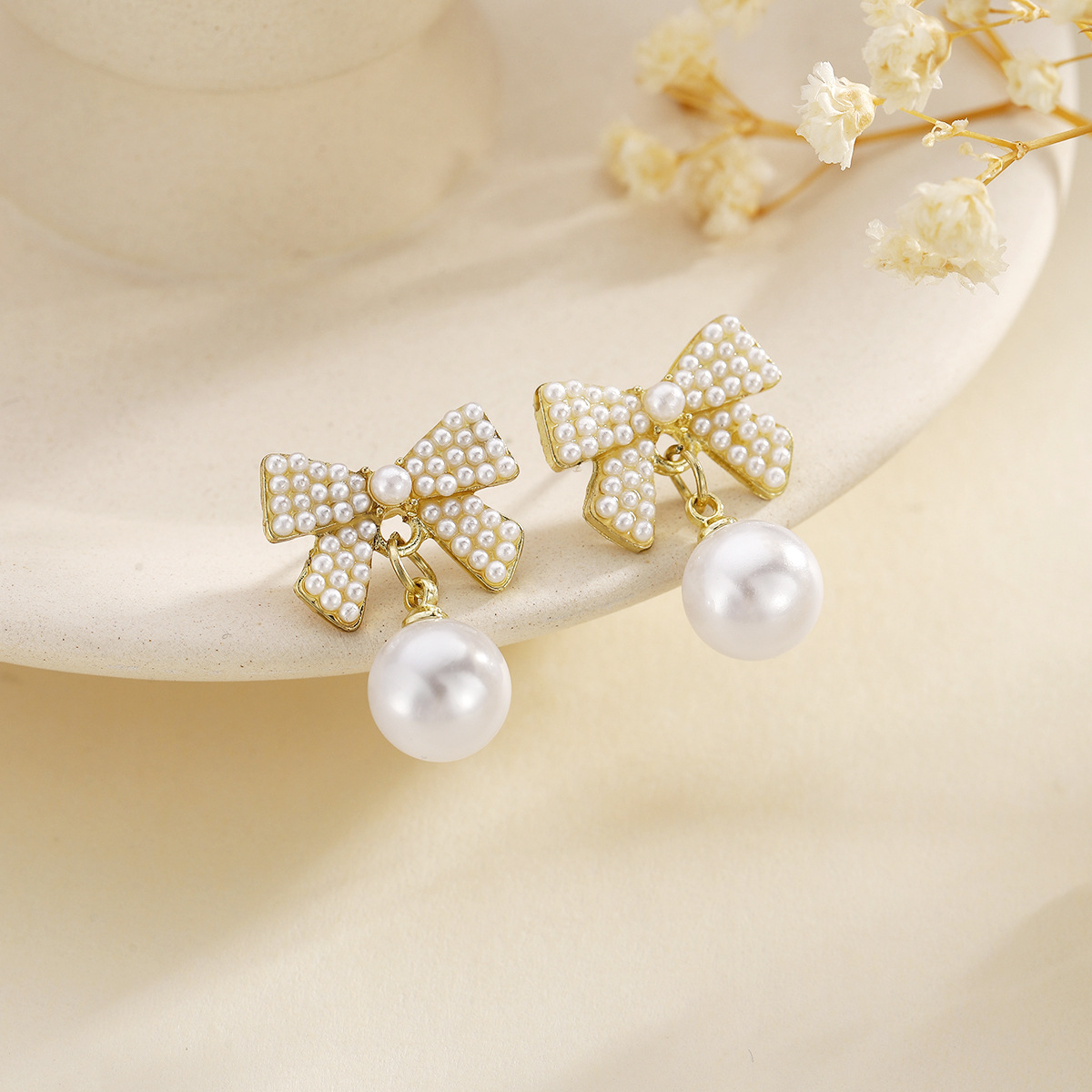 Pearl Bowknot Drop Earrings