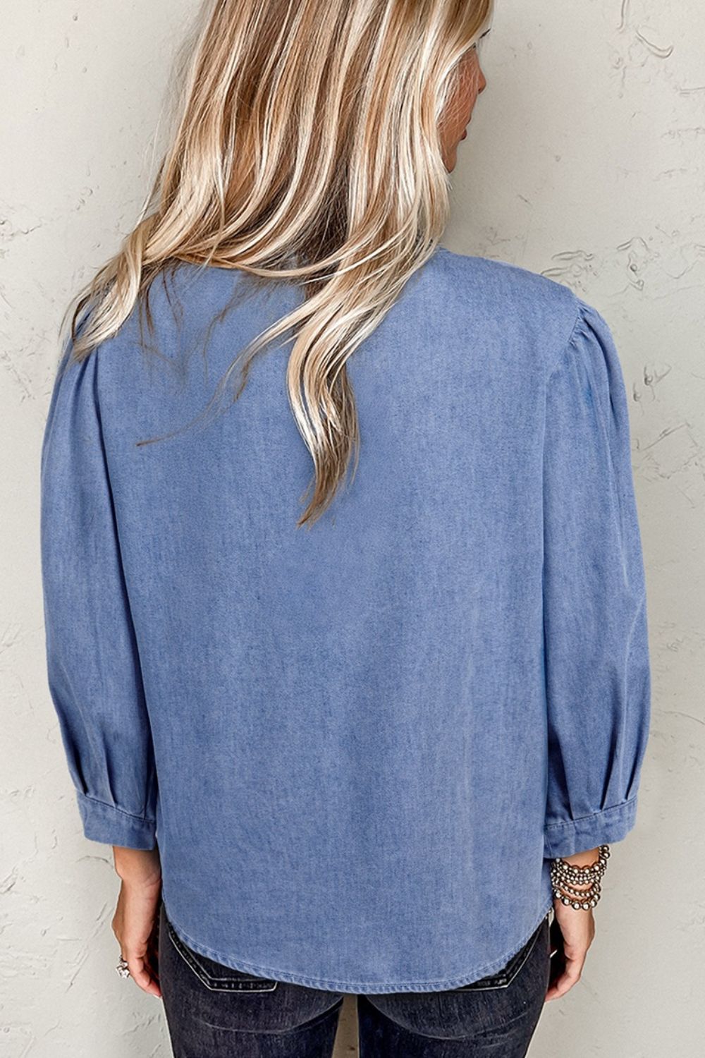 Bow Tie Long Sleeve Denim Top