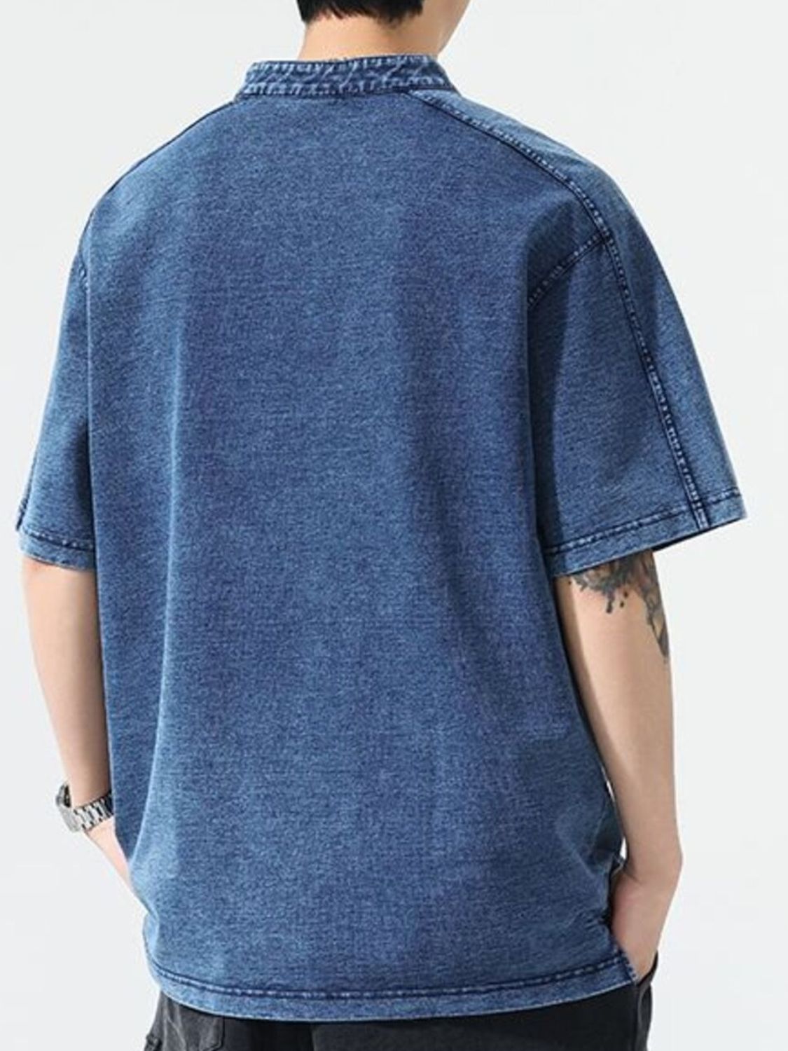 Men's Plus Size Button Detail Short Sleeve Denim Top