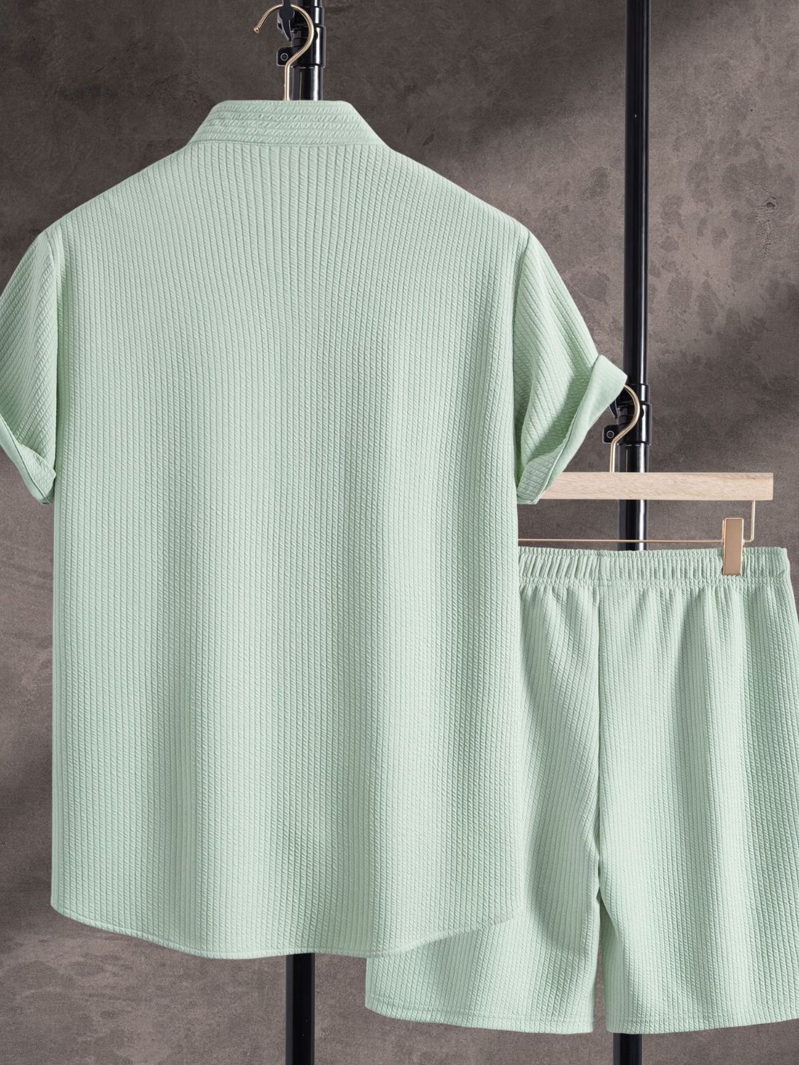 Men's Ribbed Short Sleeve Shirt and Shorts Set