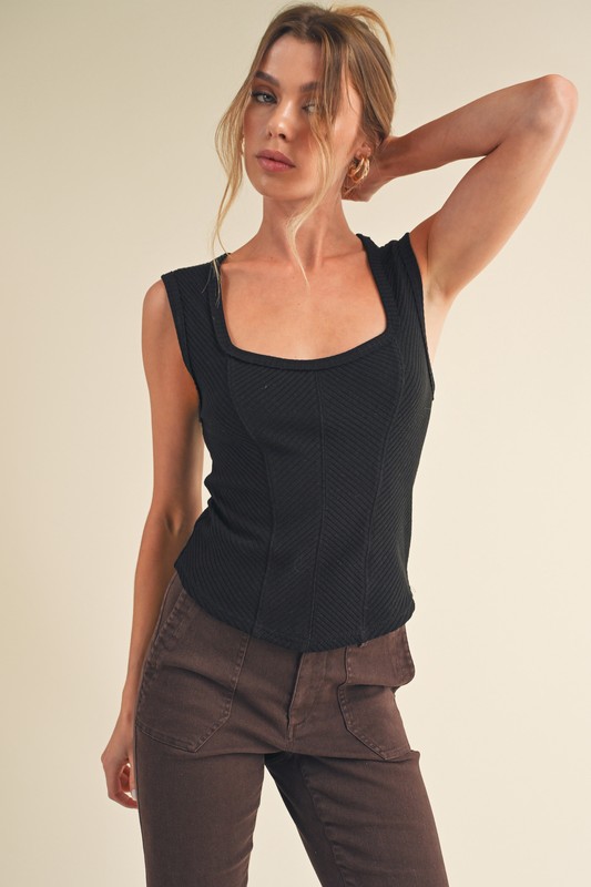 Exposed Seam Ribbed Wide Strap Tank