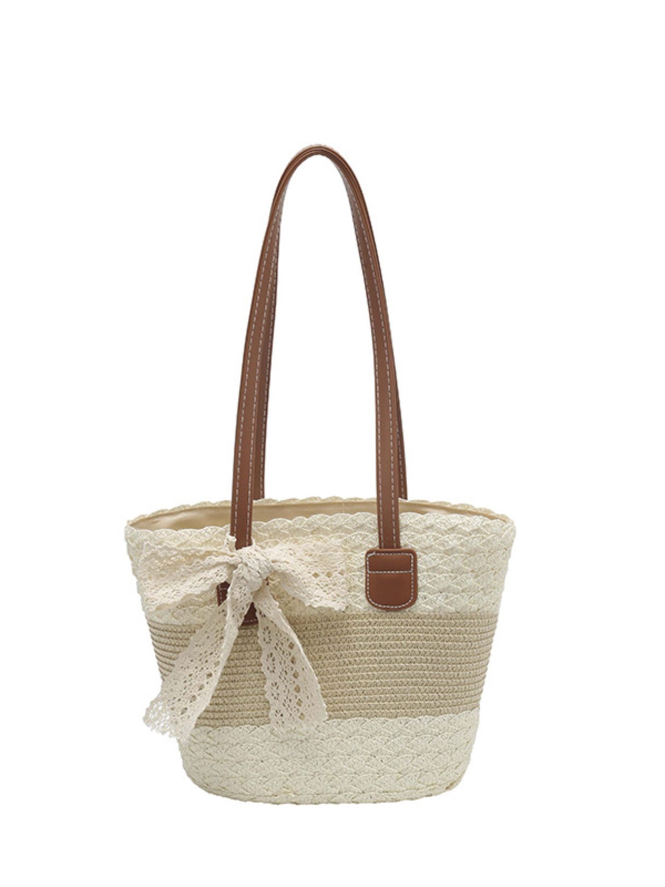 Lace Trimmed Straw Shoulder Bag 4