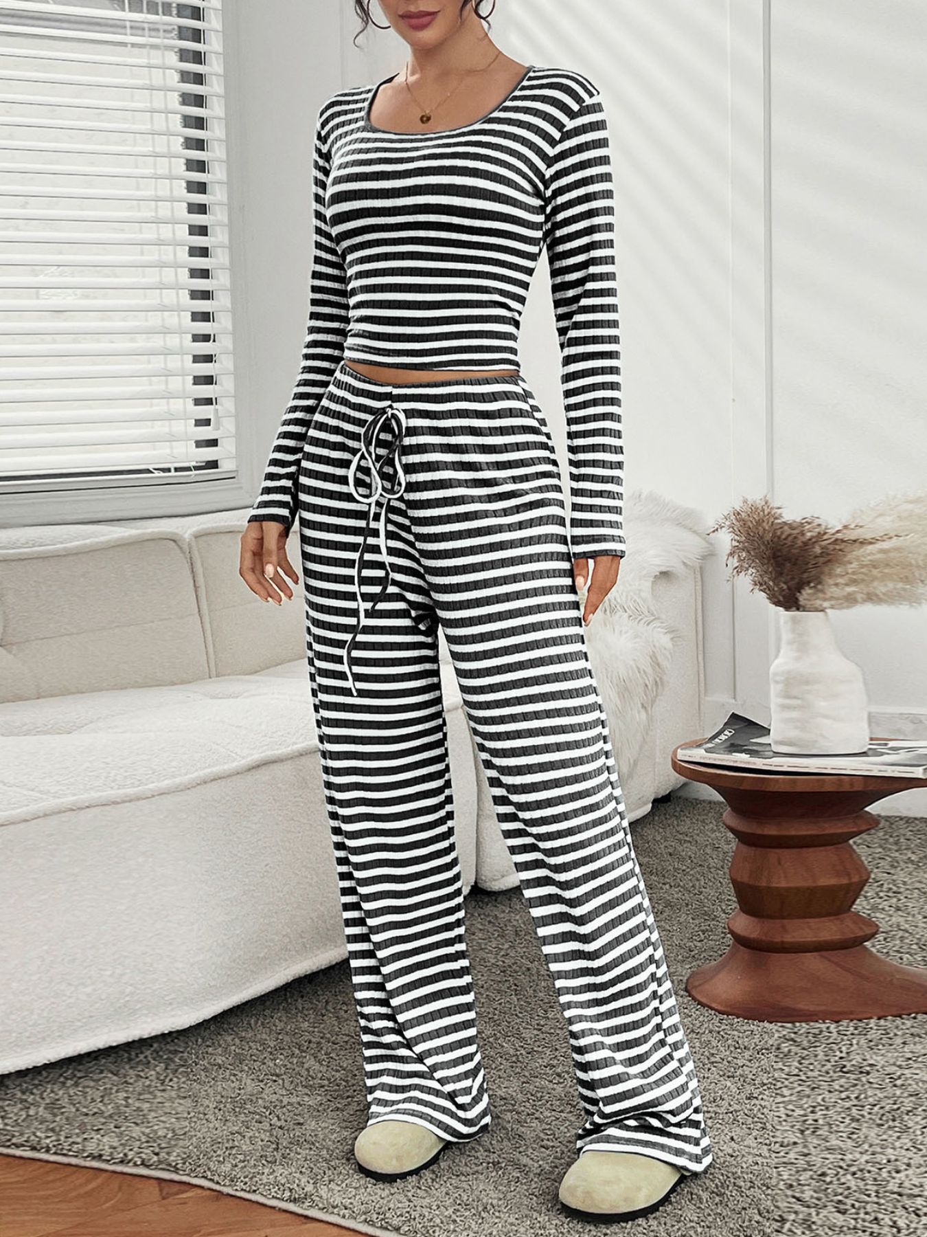 Striped Long Sleeve Top and Pants Set